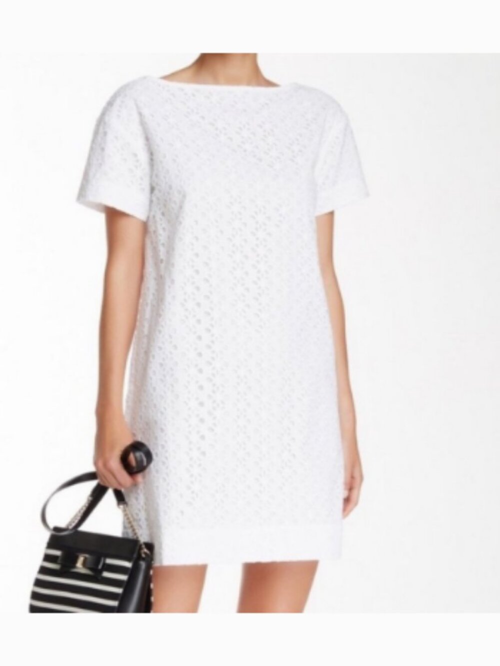 Kate Spade NEW Size 6 White Eyelet Shift Mini Dress Short Sleeve Lined